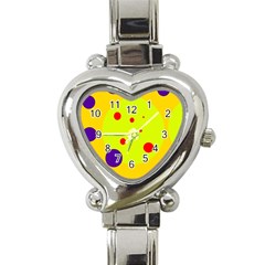 Yellow And Purple Dots Heart Italian Charm Watch by Valentinaart