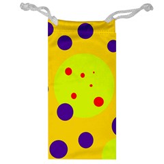 Yellow And Purple Dots Jewelry Bags by Valentinaart