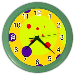 Yellow And Purple Dots Color Wall Clocks by Valentinaart