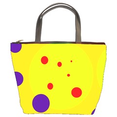 Yellow And Purple Dots Bucket Bags by Valentinaart