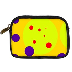 Yellow And Purple Dots Digital Camera Cases by Valentinaart