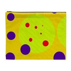 Yellow And Purple Dots Cosmetic Bag (xl) by Valentinaart