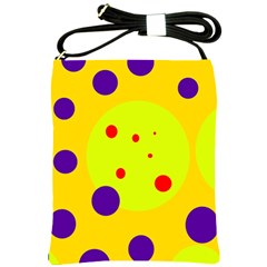 Yellow And Purple Dots Shoulder Sling Bags by Valentinaart