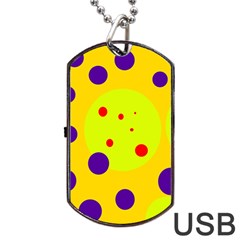 Yellow And Purple Dots Dog Tag Usb Flash (two Sides) 