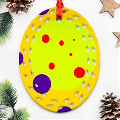 Yellow And Purple Dots Ornament (oval Filigree) 