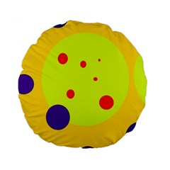 Yellow And Purple Dots Standard 15  Premium Round Cushions by Valentinaart