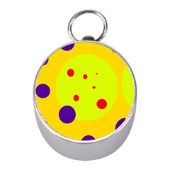 Yellow And Purple Dots Mini Silver Compasses by Valentinaart