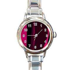 Pink And Black Lines Round Italian Charm Watch by Valentinaart