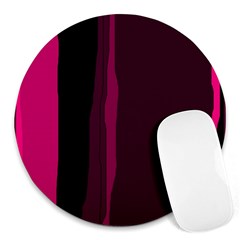 Pink And Black Lines Round Mousepads by Valentinaart