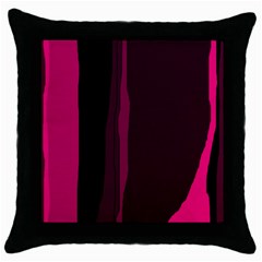 Pink And Black Lines Throw Pillow Case (black) by Valentinaart