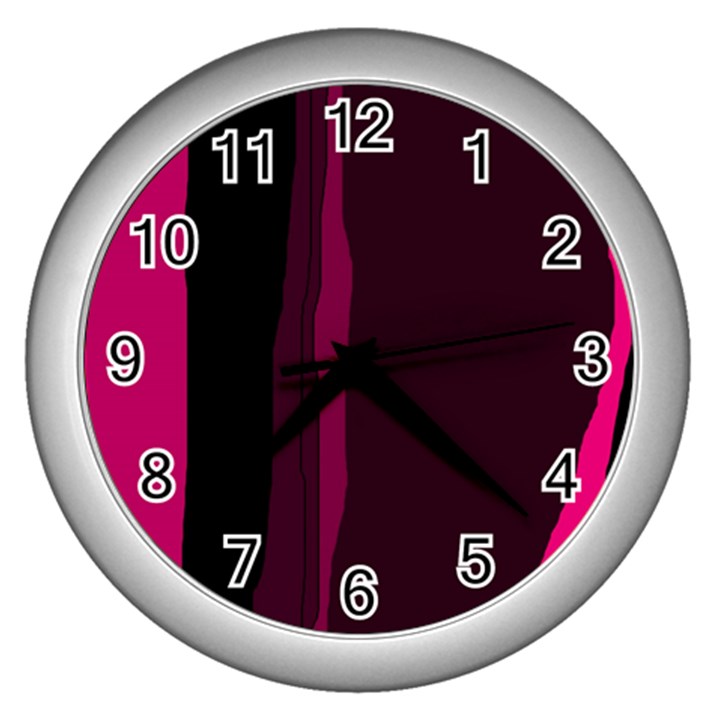 Pink and black lines Wall Clocks (Silver) 