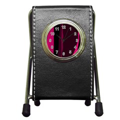 Pink And Black Lines Pen Holder Desk Clocks by Valentinaart