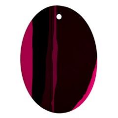 Pink And Black Lines Oval Ornament (two Sides)