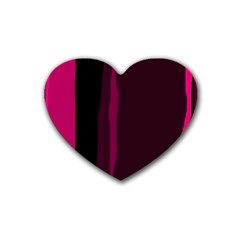 Pink And Black Lines Rubber Coaster (heart)  by Valentinaart