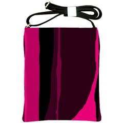 Pink And Black Lines Shoulder Sling Bags by Valentinaart