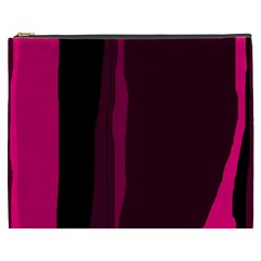 Pink And Black Lines Cosmetic Bag (xxxl)  by Valentinaart