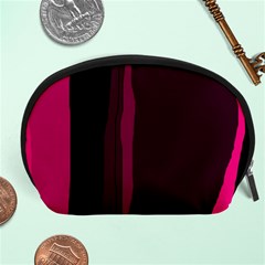 Pink And Black Lines Accessory Pouches (large)  by Valentinaart