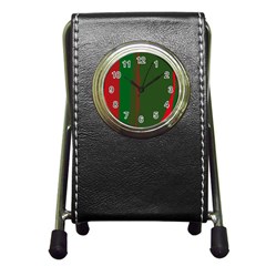 Green And Red Lines Pen Holder Desk Clocks by Valentinaart