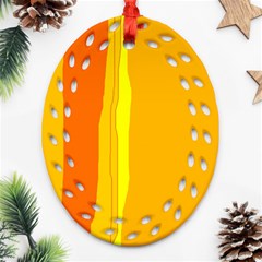 Yellow And Orange Lines Oval Filigree Ornament (2-side)  by Valentinaart