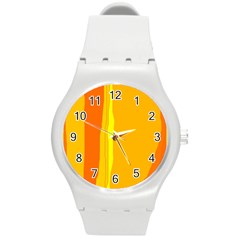 Yellow And Orange Lines Round Plastic Sport Watch (m) by Valentinaart