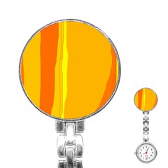 Yellow And Orange Lines Stainless Steel Nurses Watch by Valentinaart