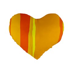 Yellow And Orange Lines Standard 16  Premium Flano Heart Shape Cushions