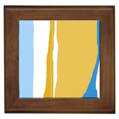 Blue And Yellow Lines Framed Tiles by Valentinaart