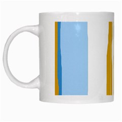 Blue And Yellow Lines White Mugs by Valentinaart