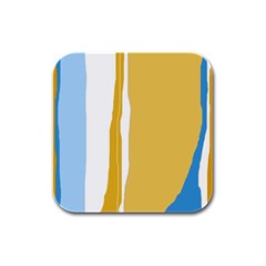 Blue And Yellow Lines Rubber Square Coaster (4 Pack)  by Valentinaart