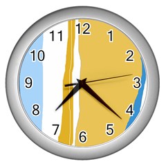 Blue and yellow lines Wall Clocks (Silver) 