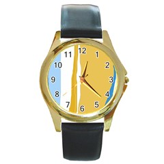 Blue and yellow lines Round Gold Metal Watch