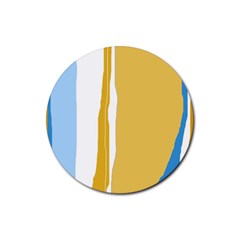 Blue and yellow lines Rubber Coaster (Round) 