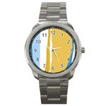 Blue and yellow lines Sport Metal Watch Front