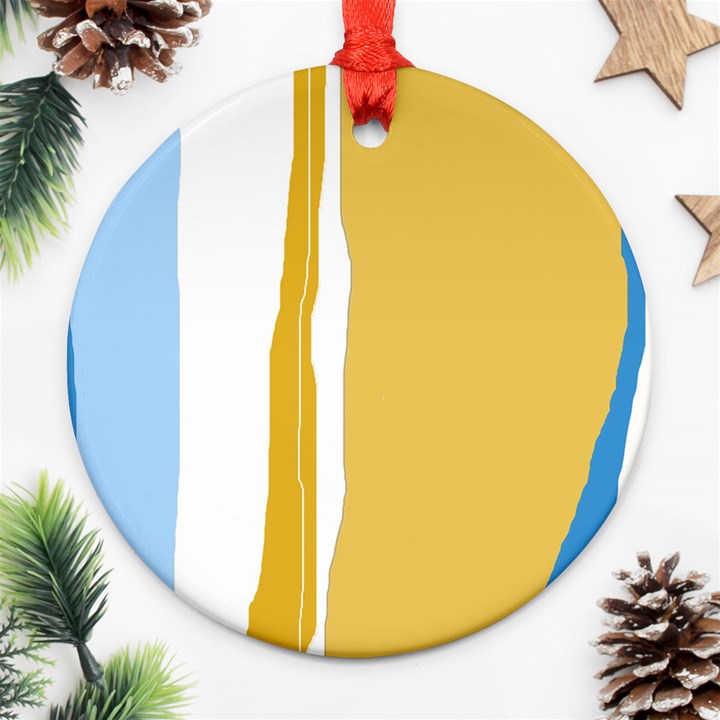 Blue and yellow lines Round Ornament (Two Sides) 