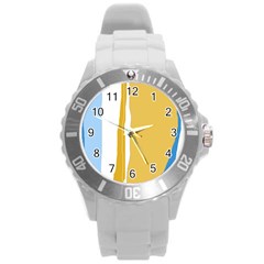 Blue and yellow lines Round Plastic Sport Watch (L)