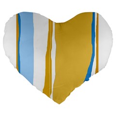 Blue and yellow lines Large 19  Premium Heart Shape Cushions