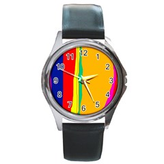 Colorful Lines Round Metal Watch by Valentinaart