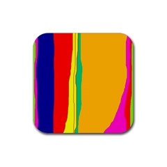 Colorful Lines Rubber Coaster (square)  by Valentinaart