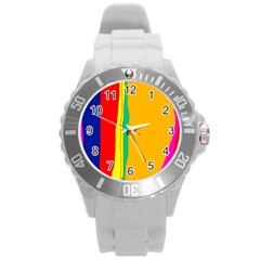 Colorful Lines Round Plastic Sport Watch (l) by Valentinaart