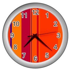 Orange Lines Wall Clocks (silver)  by Valentinaart