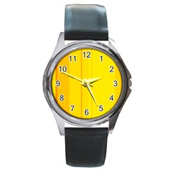 Yellow Lines Round Metal Watch by Valentinaart