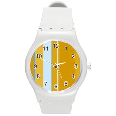 Yellow Elegant Lines Round Plastic Sport Watch (m) by Valentinaart