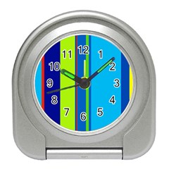 Blue And Green Lines Travel Alarm Clocks by Valentinaart