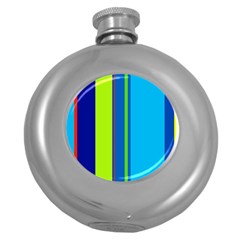 Blue And Green Lines Round Hip Flask (5 Oz) by Valentinaart