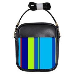 Blue And Green Lines Girls Sling Bags by Valentinaart