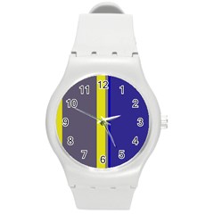 Blue And Yellow Lines Round Plastic Sport Watch (m) by Valentinaart