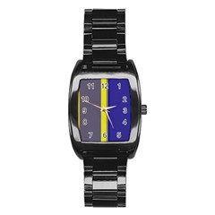 Blue And Yellow Lines Stainless Steel Barrel Watch