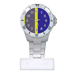 Blue And Yellow Lines Plastic Nurses Watch by Valentinaart