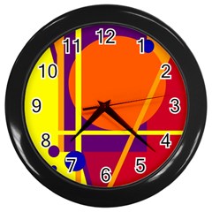 Orange Abstract Design Wall Clocks (black) by Valentinaart