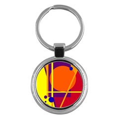 Orange Abstract Design Key Chains (round)  by Valentinaart